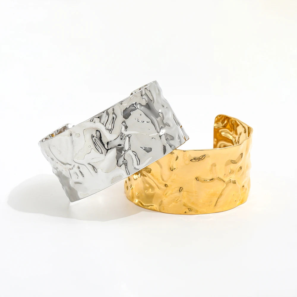 August - Hammered Wide Cuff Bracelet