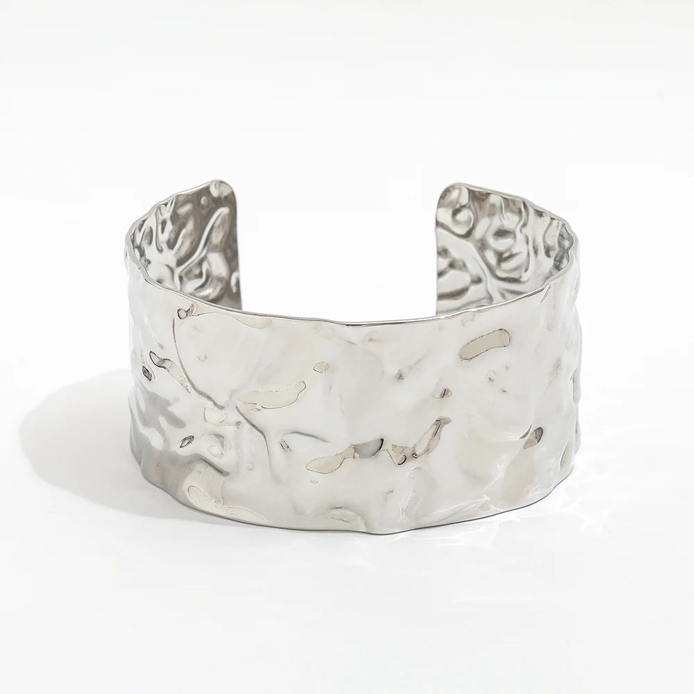 August - Hammered Wide Cuff Bracelet