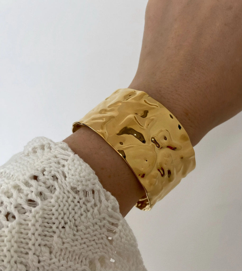 August - Hammered Wide Cuff Bracelet