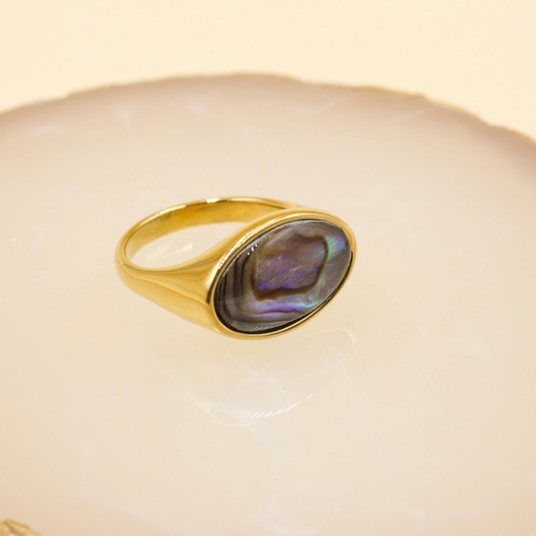 Natural Abalone Shell Ring Mother of Pearl Ring Gold Chunky 