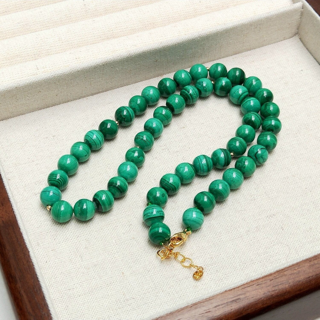 melomelo 8mm 8mm and 6mm Genuine Beaded Malachite Choker Necklace
