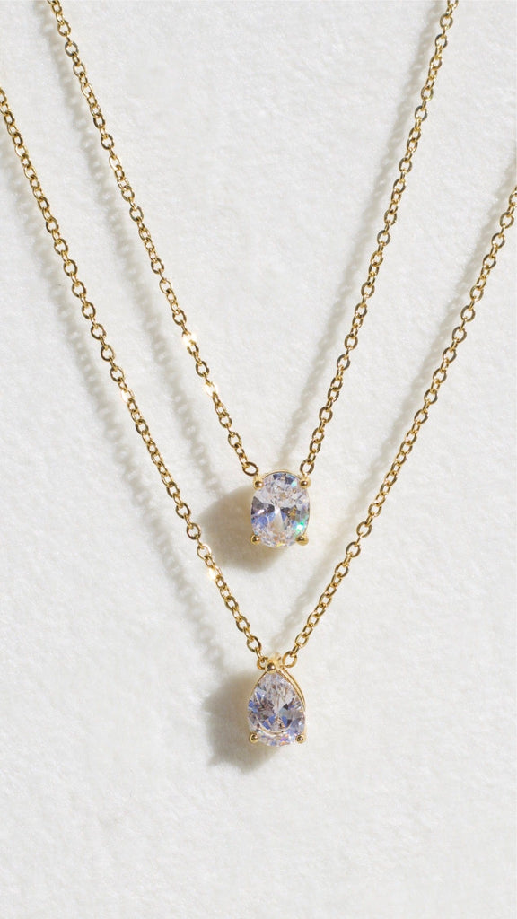 melomelo Abboid - Single Crystal Drop Gold Chain Necklace