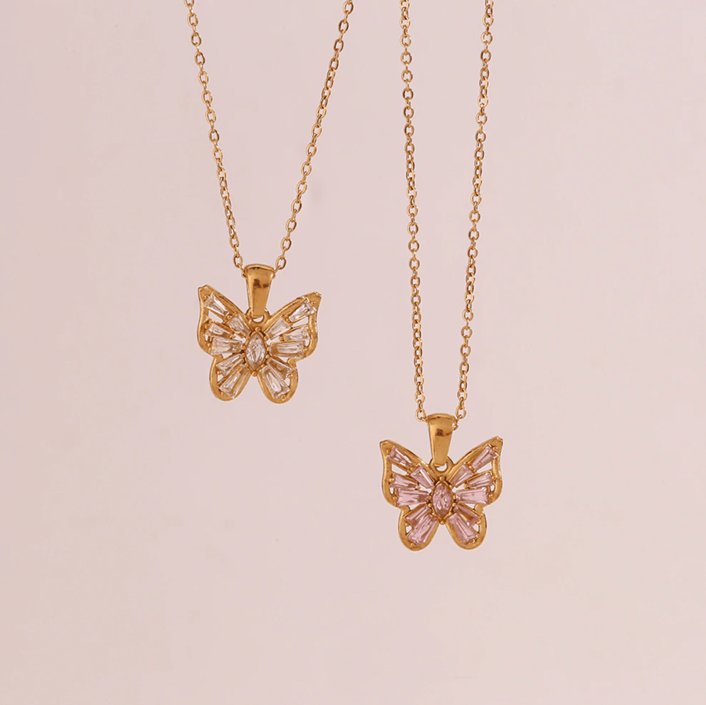 melomelo Africa - Butterfly Necklace Pink & Crystal