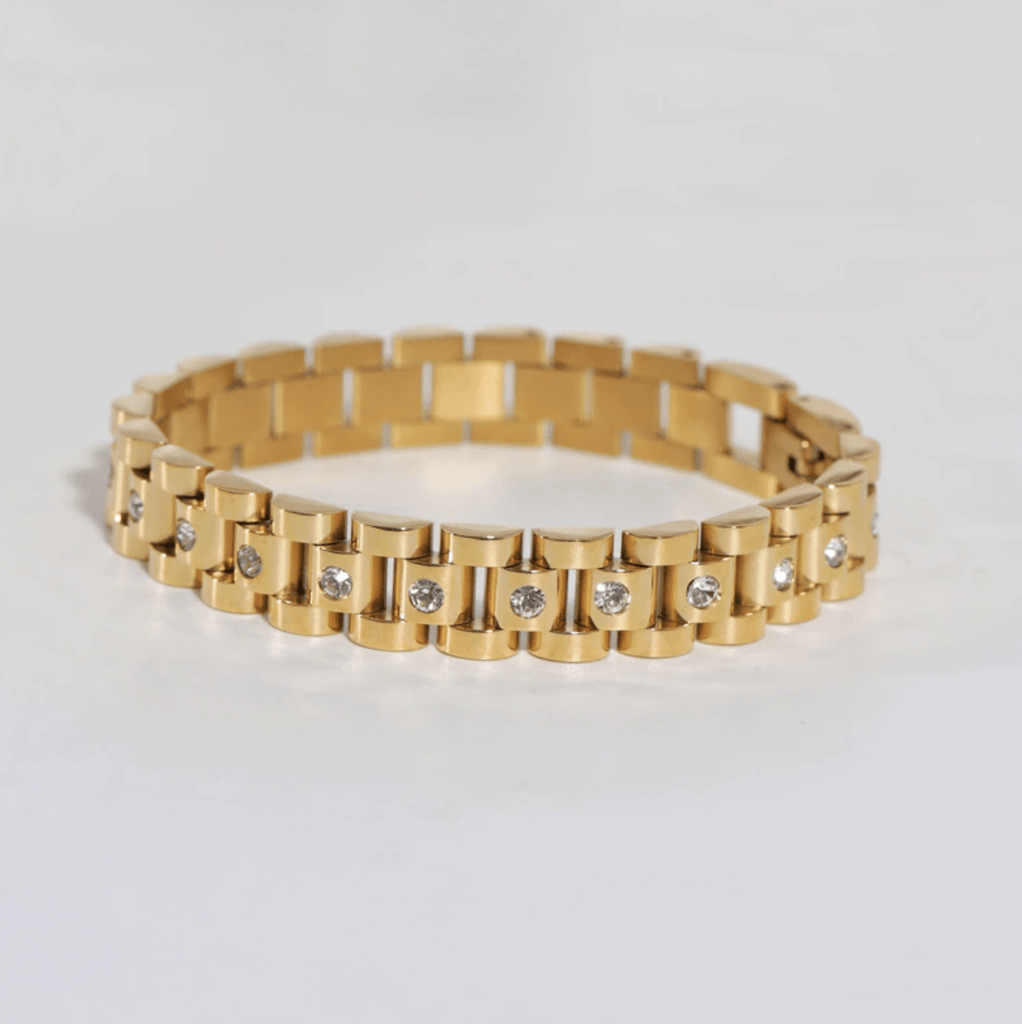 melomelo Ahern - Gold Watch Chain Crystal Bracelet