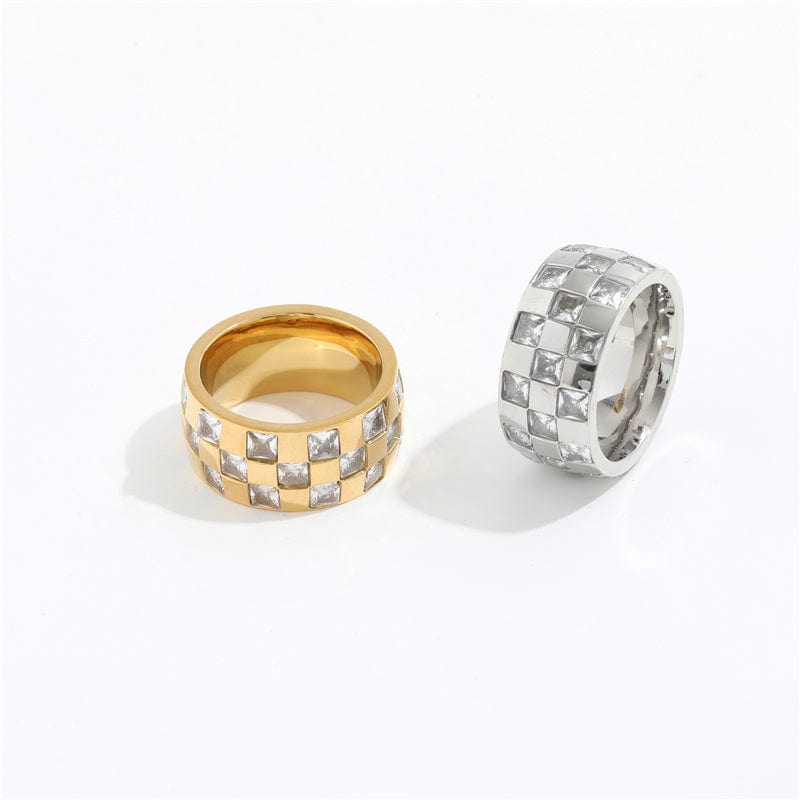 melomelo Aja - Bold Checkboard Crystal Band Ring