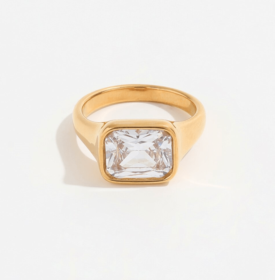 melomelo Andrei - Square Diamond Cut Crystal Signet Ring