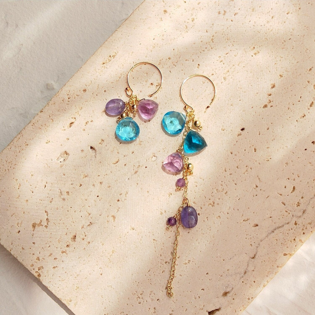 melomelo Asymmetric Amethyst & Tanzanite Dangle Earrings