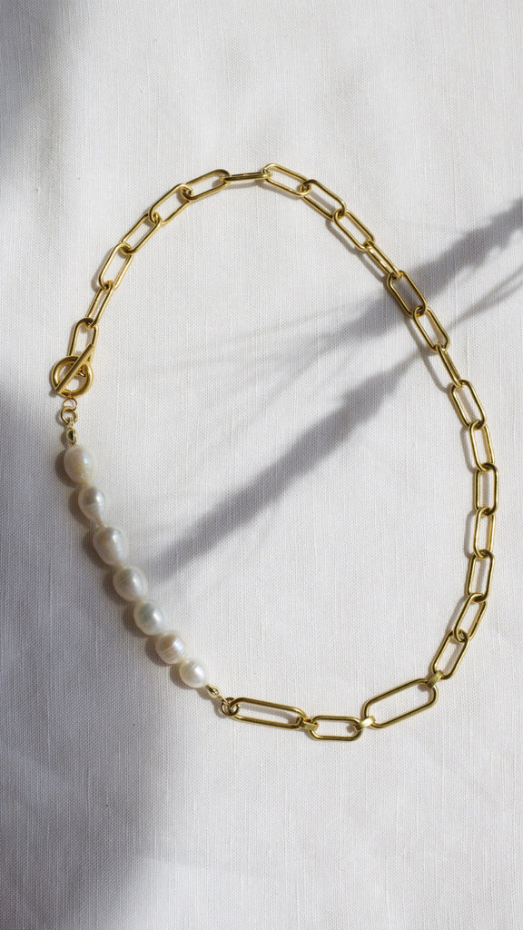 melomelo Beaux - Half Pearl Half Link Chain Necklace