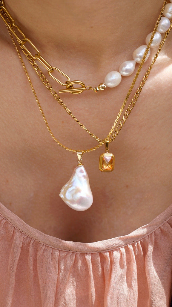 melomelo Beaux - Half Pearl Half Link Chain Necklace