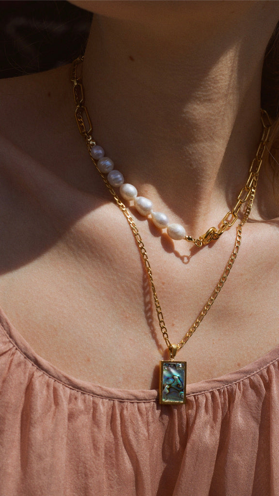 melomelo Beaux - Half Pearl Half Link Chain Necklace