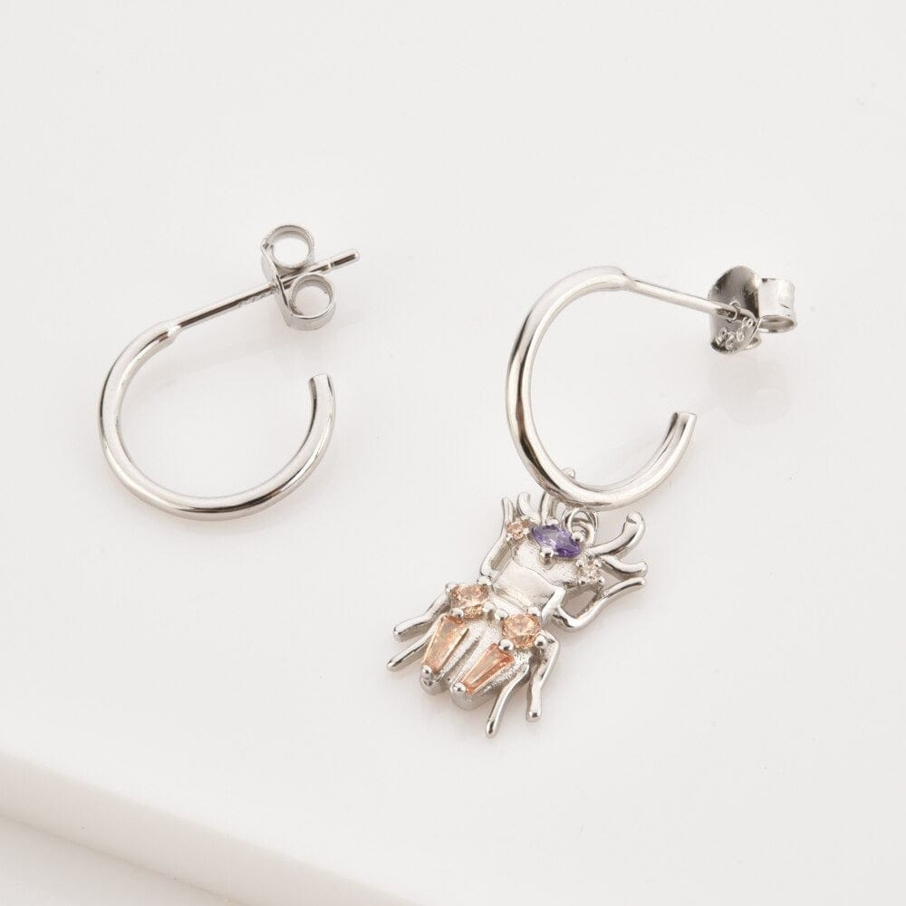 melomelo Bergamo - Beetle Huggie Hoop Crystal Earrings