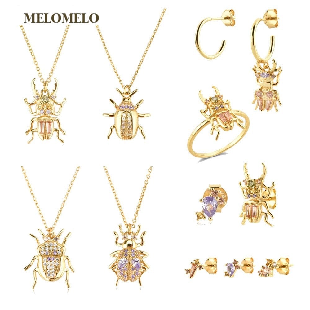 melomelo Bergamo - Beetle Huggie Hoop Crystal Earrings