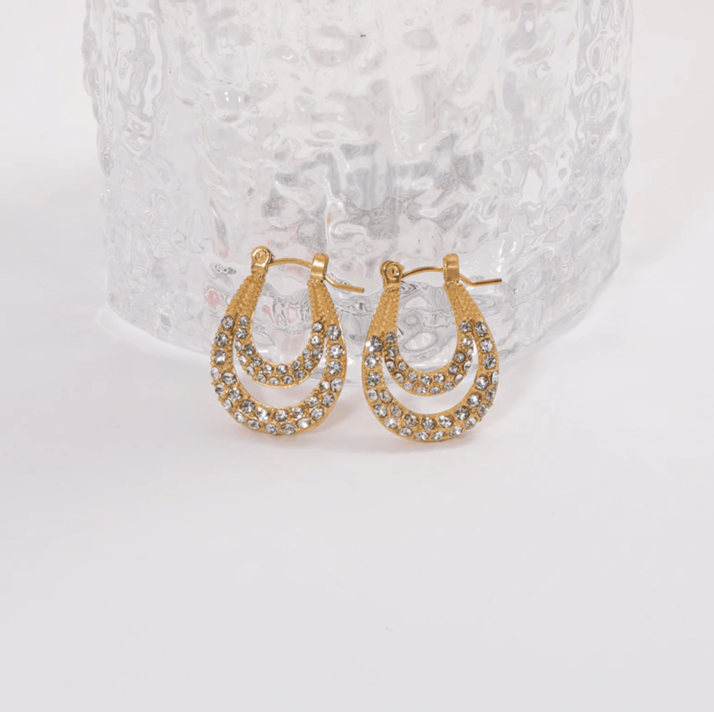 melomelo Beth - Oval Double Crystal Pavé Hoop Earrings