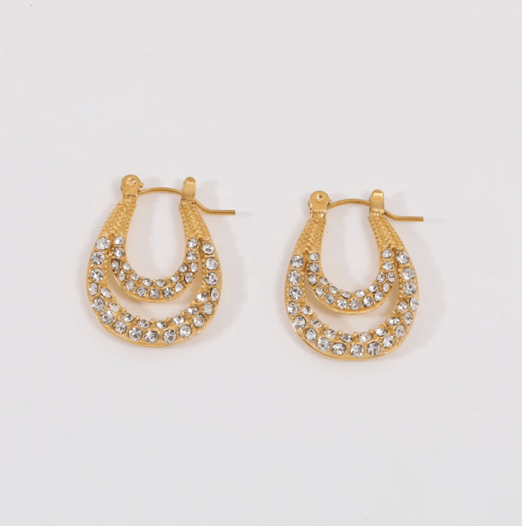 melomelo Beth - Oval Double Crystal Pavé Hoop Earrings