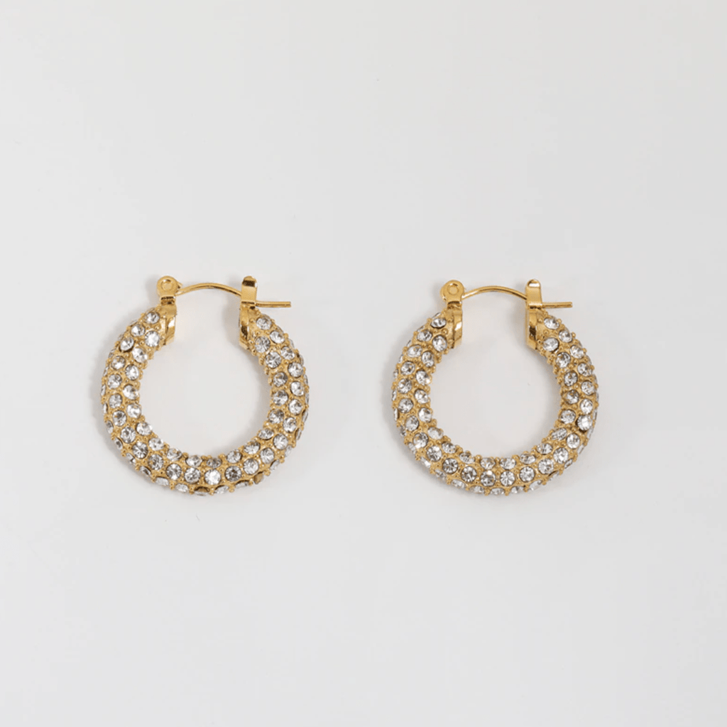 melomelo Big Hoops 25mm / Gold Brooklyn - Crystal Paved Hoops 2 Sizes
