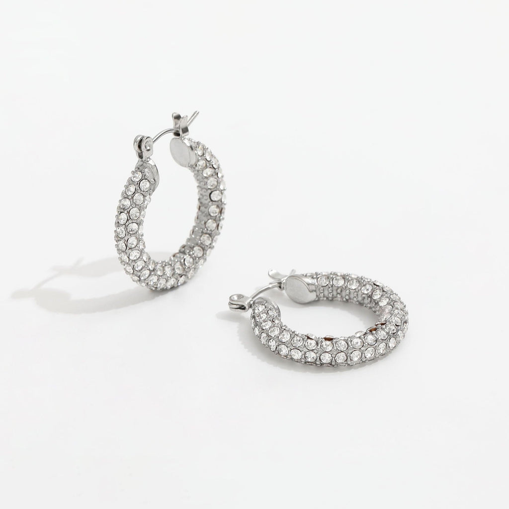 melomelo Big Hoops 25mm / Silver Brooklyn - Crystal Paved Hoops 2 Sizes