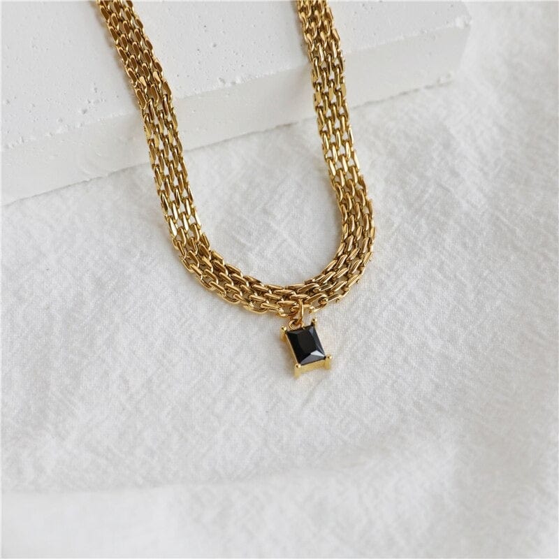 melomelo Black Capri - Woven Chain Crystal Necklace