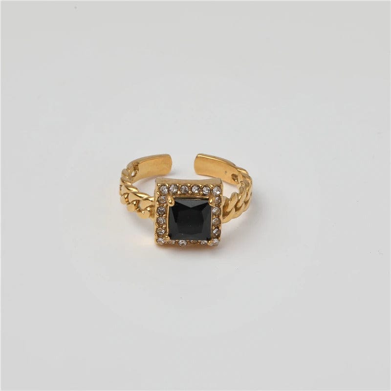 melomelo Black Orion - Open Square Knotted Crystal Rings