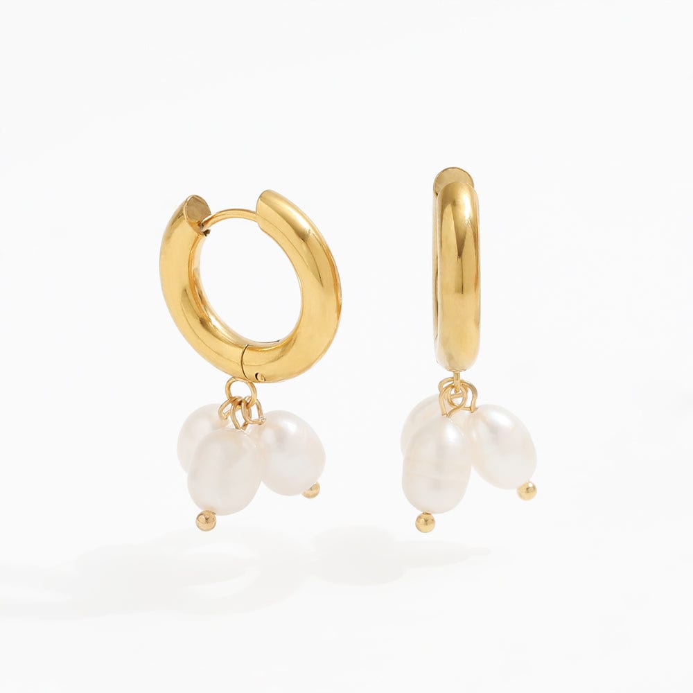 melomelo Blinn - Gold Hoop Triple Cluster Pearl Earrings