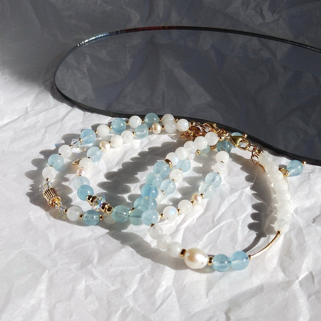 melomelo Bracelet Set Aquamarine Blue Beaded Gemstone Bracelet Set