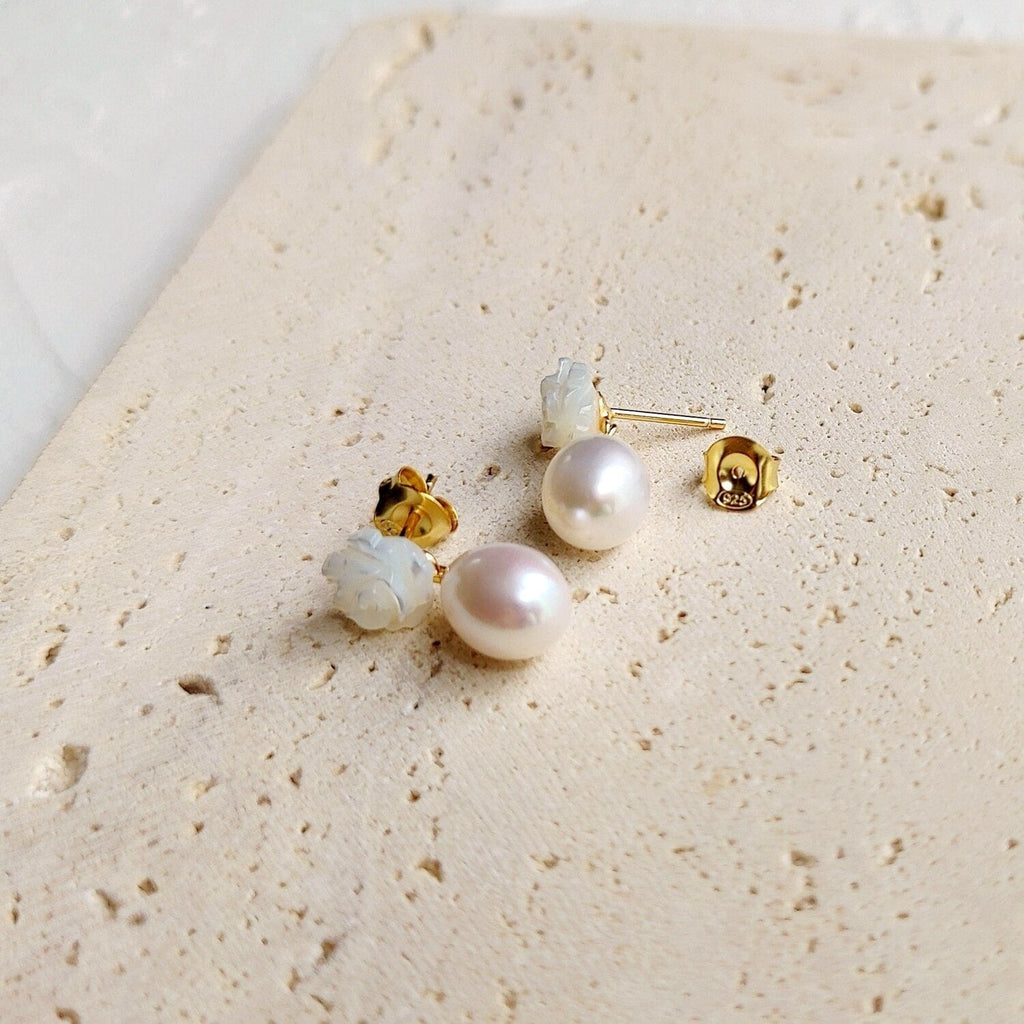 melomelo Carved Shell Rose Pearl Drops