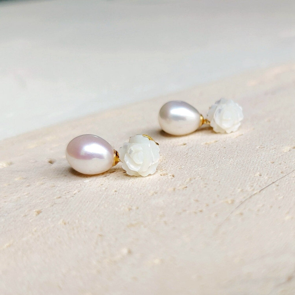 melomelo Carved Shell Rose Pearl Drops