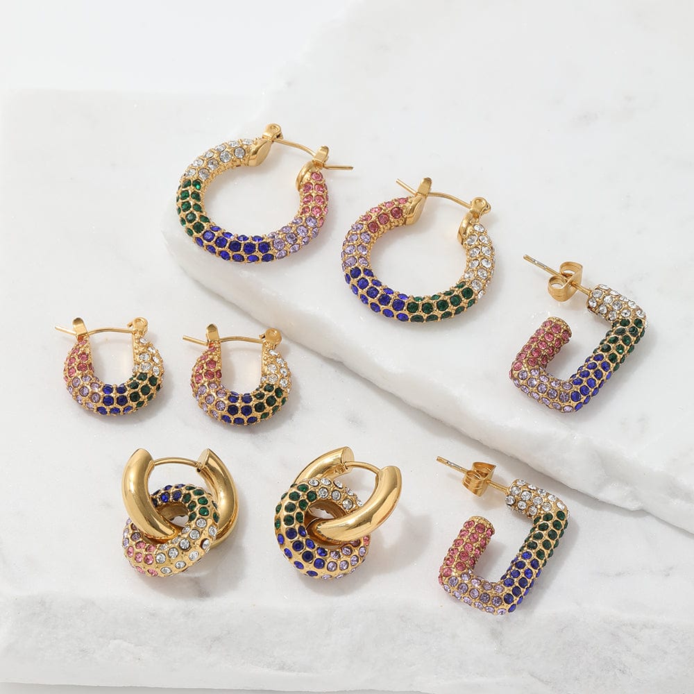 melomelo Center - Interlocking Rainbow Pave Hoop Earrings