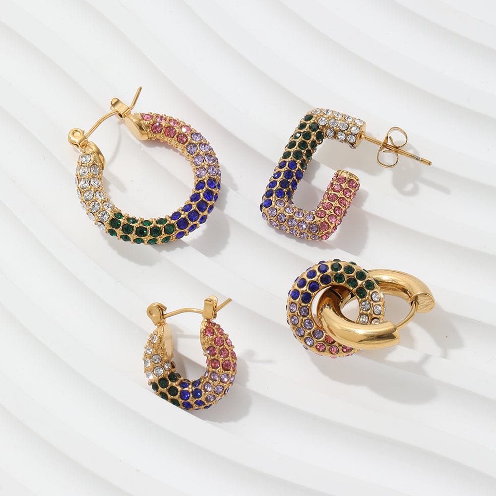 melomelo Center - Interlocking Rainbow Pave Hoop Earrings