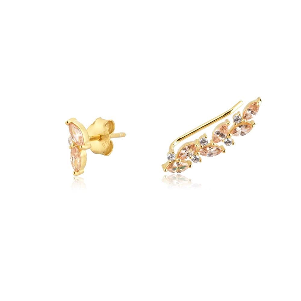 melomelo Champagne / Gold Nature Leaf Climber & Stud