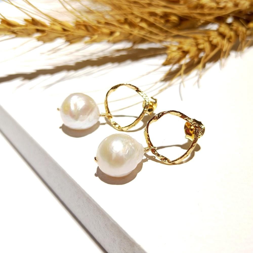 melomelo Circle Edison Baroque Pearl Earrings