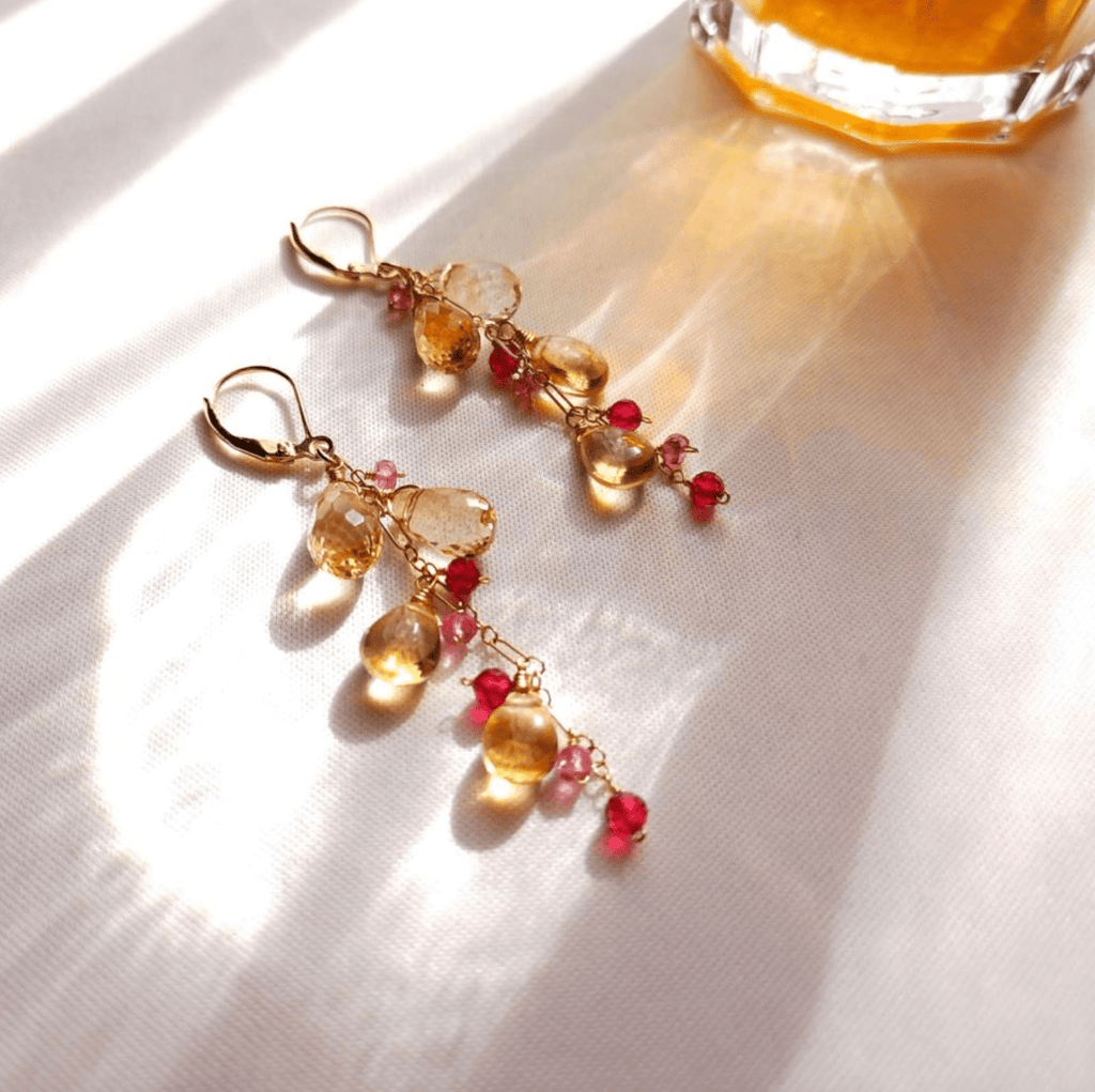 melomelo Citrine & Pink Tourmaline Long Tassel Earrings