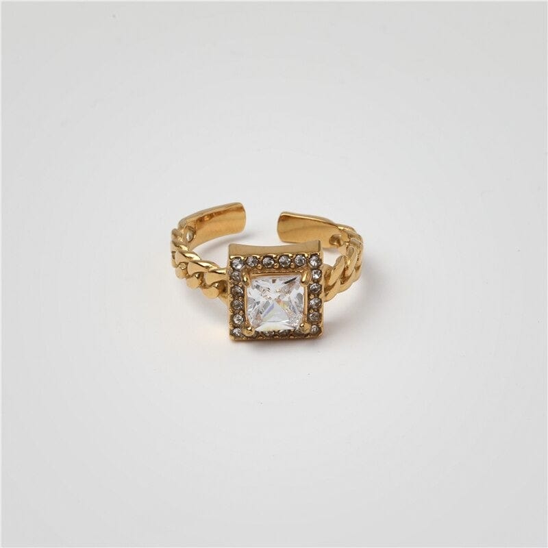 melomelo Clear Orion - Open Square Knotted Crystal Rings