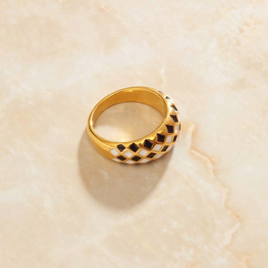 melomelo Clemence - Black and White Checkboard Dome Ring