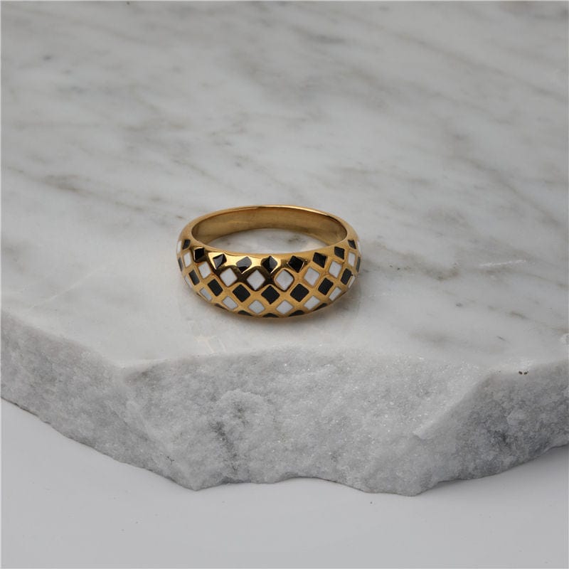 melomelo Clemence - Black and White Checkboard Dome Ring