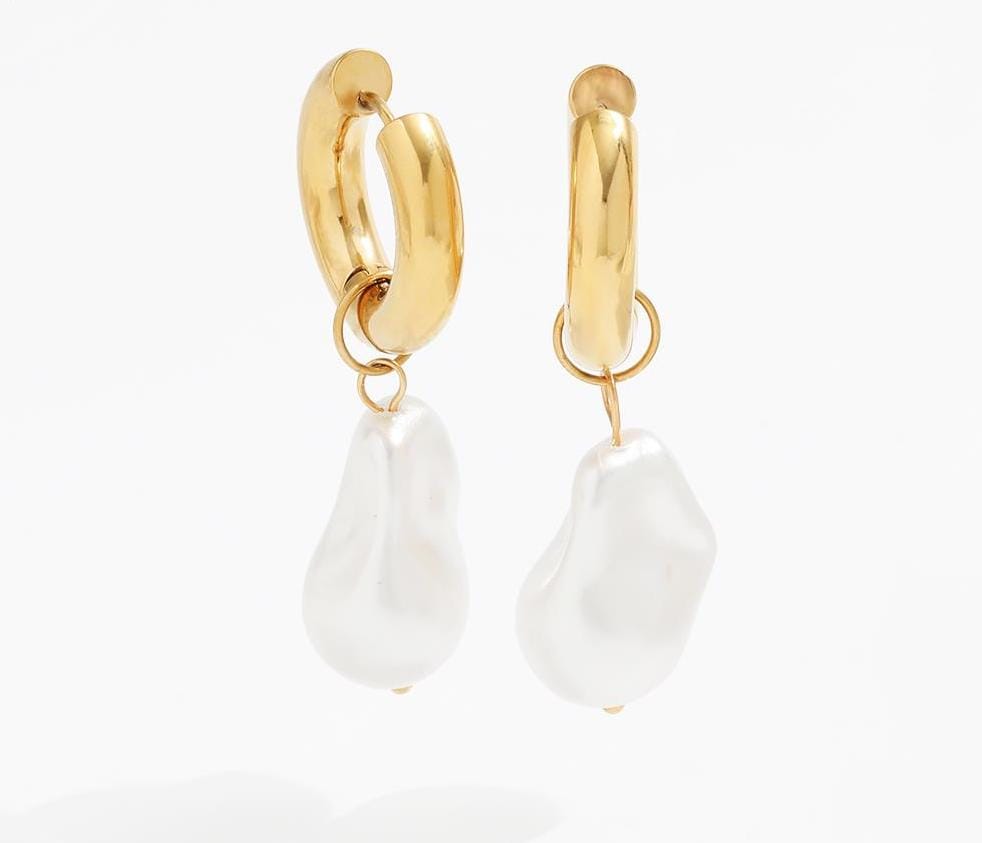 melomelo Damian - Detachable Faux Baroque Pearl Gold Hoops