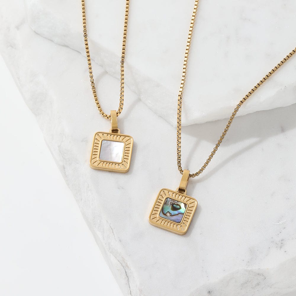 melomelo Earl - Square Abalone & White Shell Ray Pendant Necklace