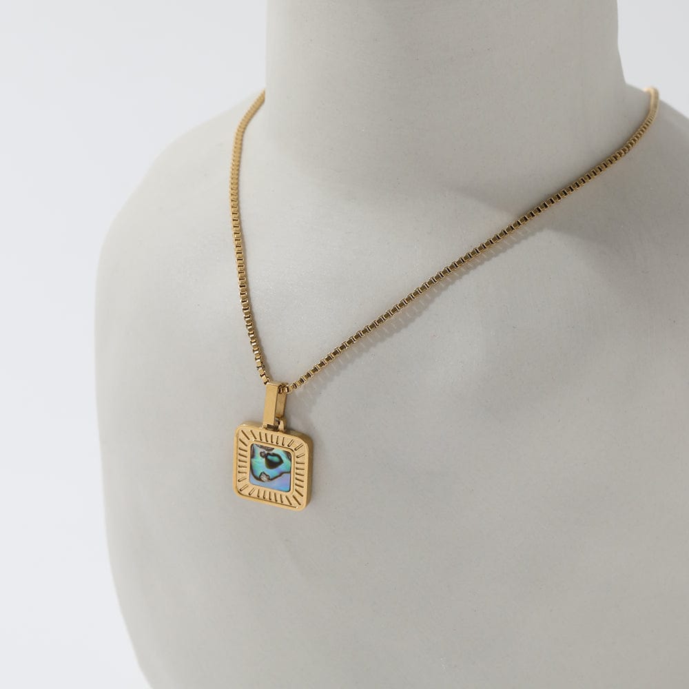 melomelo Earl - Square Abalone & White Shell Ray Pendant Necklace