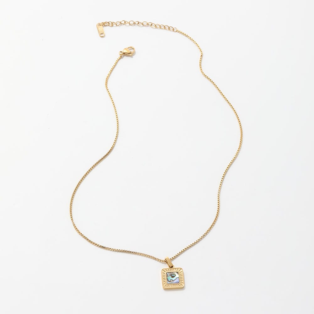 melomelo Earl - Square Abalone & White Shell Ray Pendant Necklace
