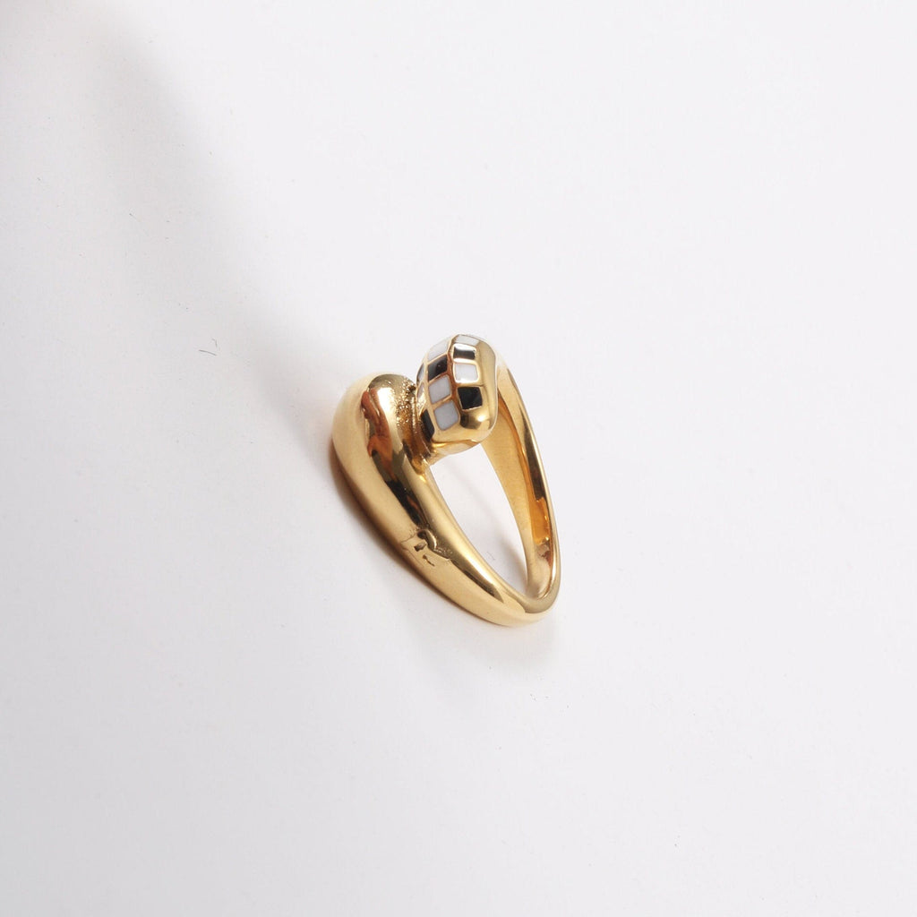 melomelo Effie - Checkboard Asymmetrical Droplet Gold Ring