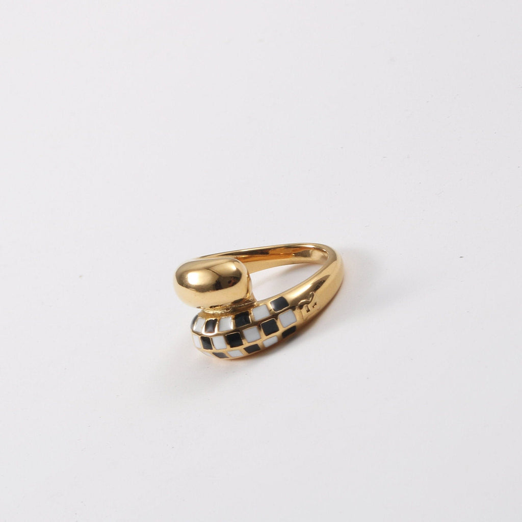 melomelo Effie - Checkboard Asymmetrical Droplet Gold Ring