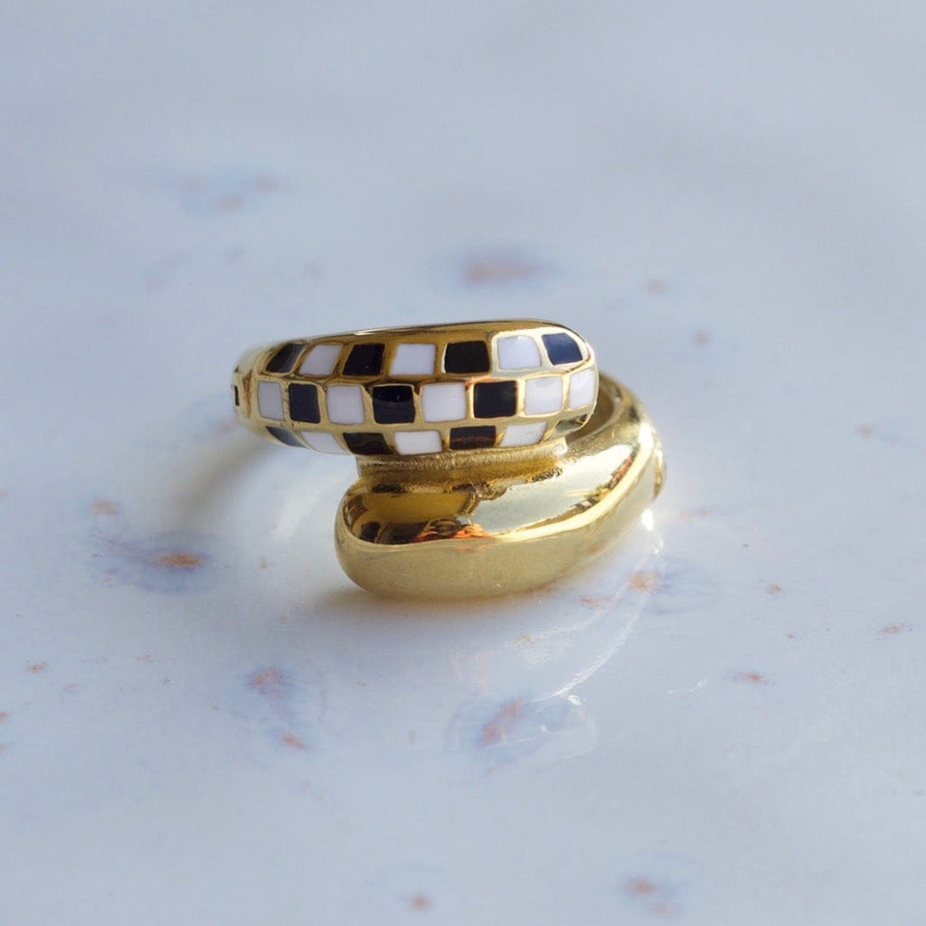 melomelo Effie - Checkboard Asymmetrical Droplet Gold Ring