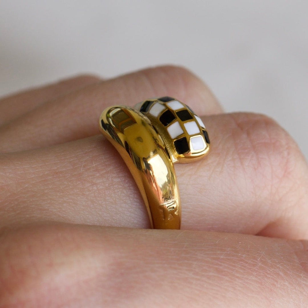 melomelo Effie - Checkboard Asymmetrical Droplet Gold Ring