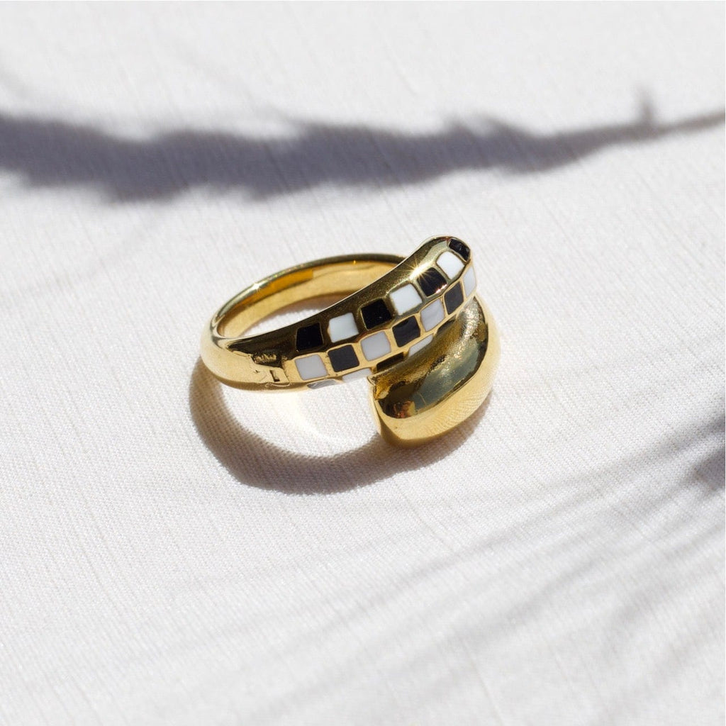 melomelo Effie - Checkboard Asymmetrical Droplet Gold Ring