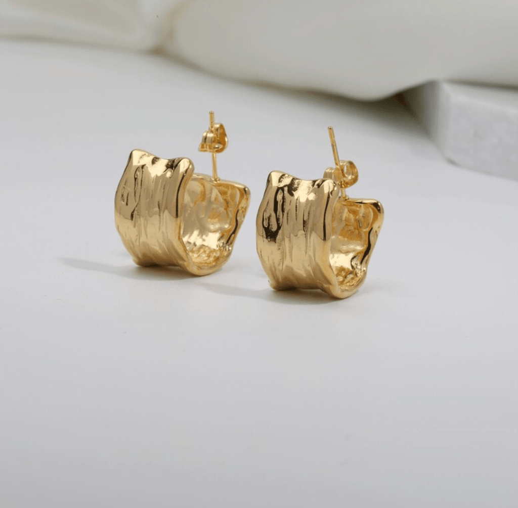 melomelo Galina - Hammered Textured Gold Hoop Earrings