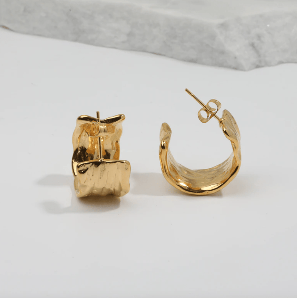 melomelo Galina - Hammered Textured Gold Hoop Earrings