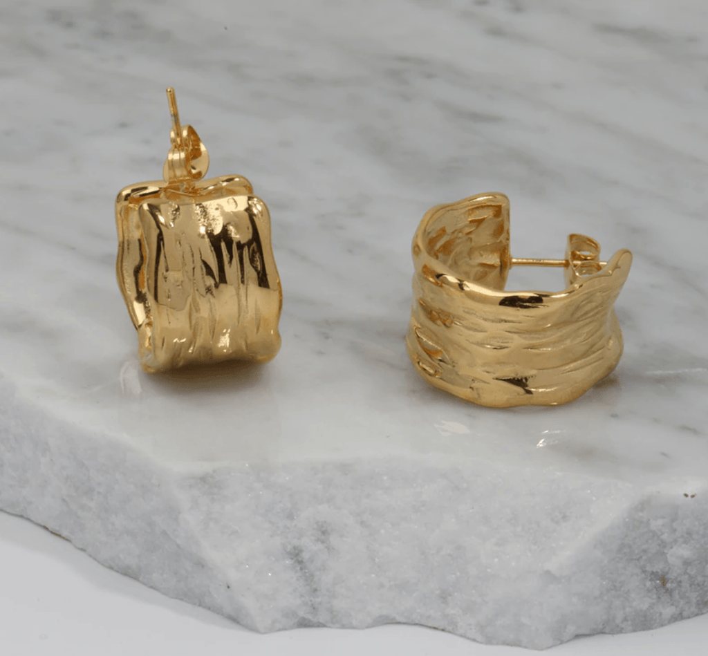 melomelo Galina - Hammered Textured Gold Hoop Earrings