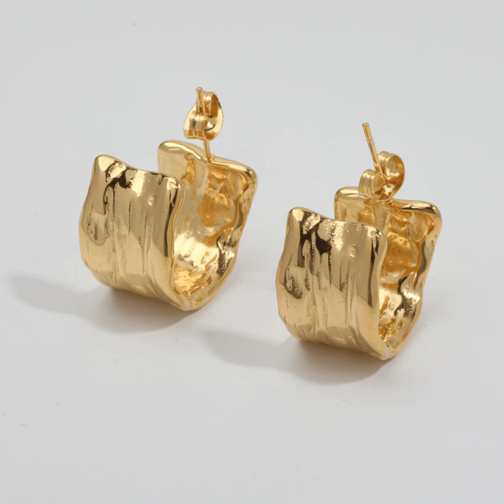 melomelo Galina - Hammered Textured Gold Hoop Earrings