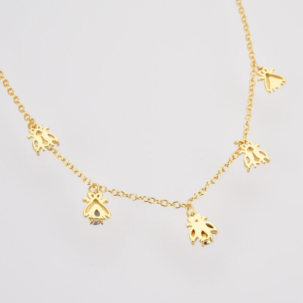 melomelo Geneve - Honey Bee Crystal Multi Charm Choker Necklace