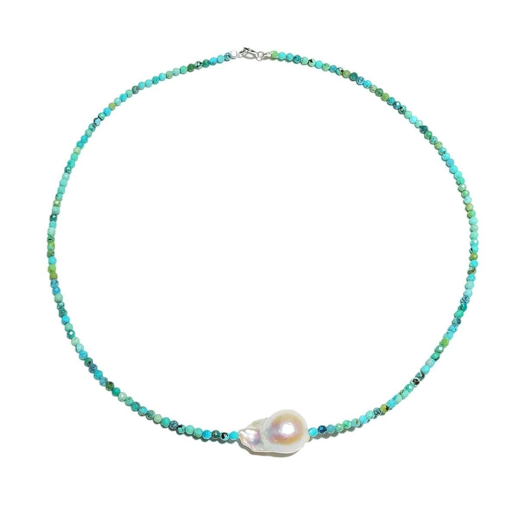 melomelo Genuine Turquoise Baroque Pearl Bohemian Necklace