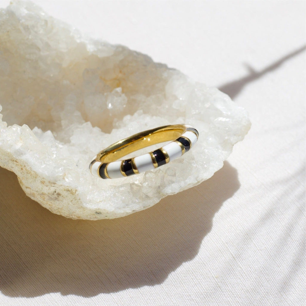 melomelo Gethsemane - Zebra Black White Emaille Band Ring